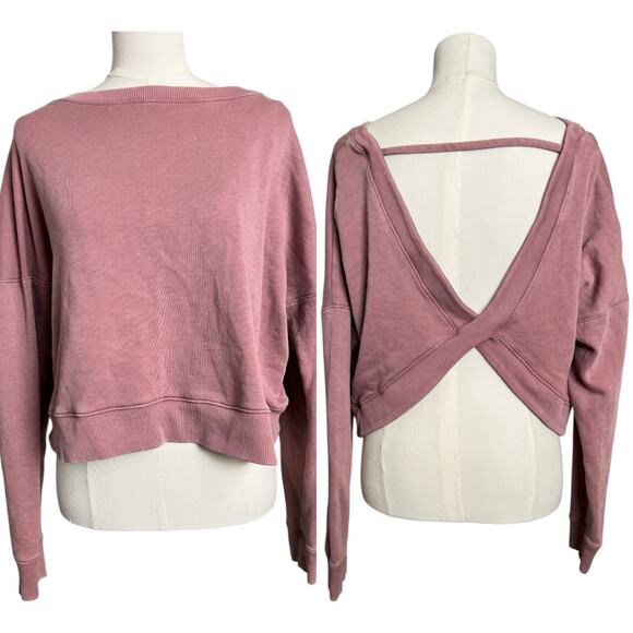 Aero Pink Grunge Sweatshirt Fleece Pullover Open Back Rose Factory Faded Large - Picture 1 of 6